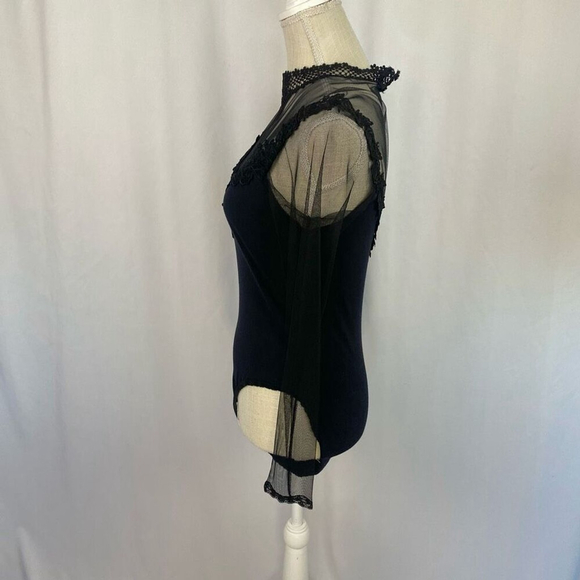 90s Y2K Hanky Panky Cotton Bodysuit Lace Mock Neck Black Womens Medium - Picture 11 of 11